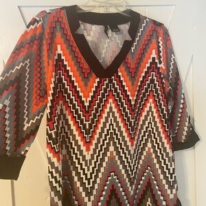 New Directions Orange and Black Cuffed Sleeve Graphic Blouse Large